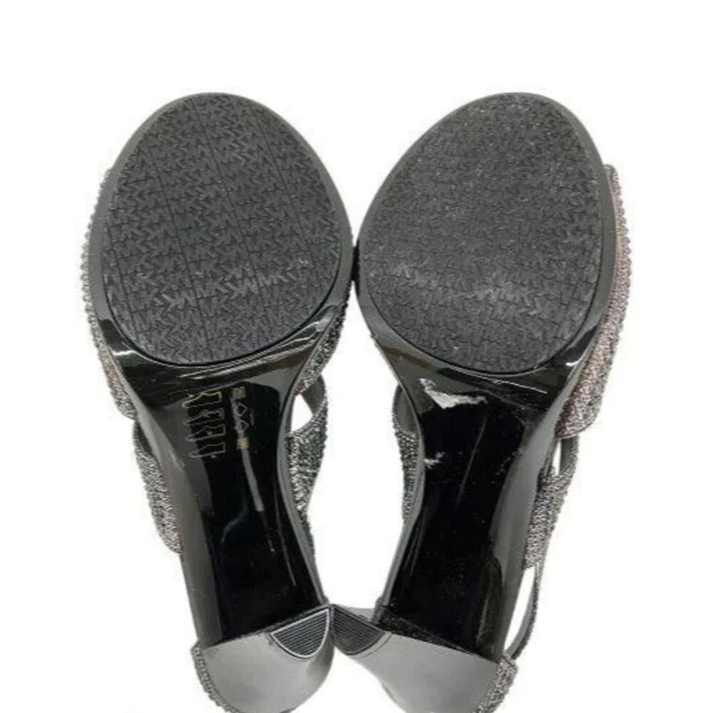 MICHAEL KORS WOMENS BLACK GLITTER BERKLEY T STRAP ZIP UP SANDALS NIB SIZE 9.5 M